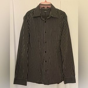 MEXX Dress Shirt Long Sleeve Black with White and Grey Pinstripe detail XL